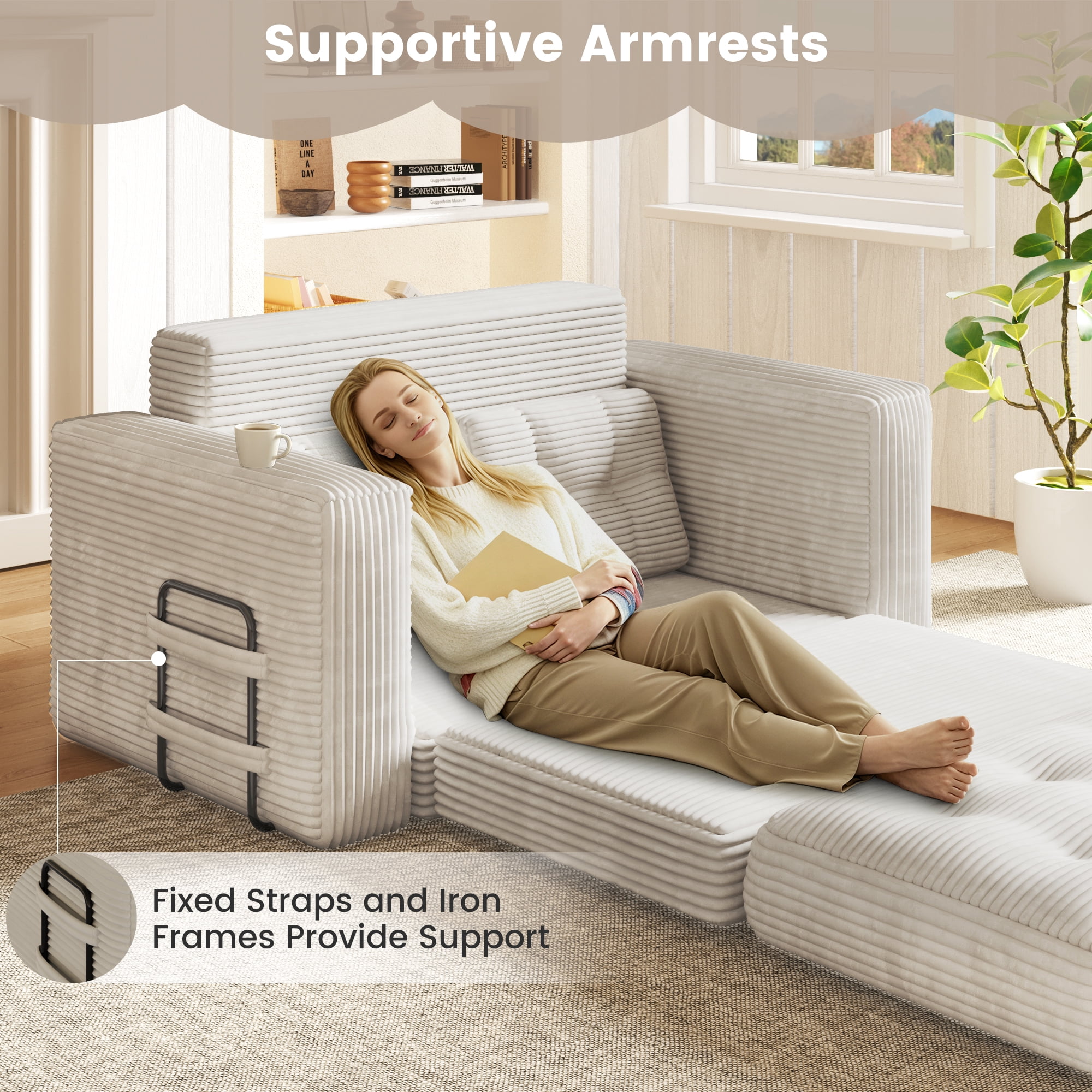 Erinnyees 2-in-1 Sleeper Sofa, No Assembly Corduroy Loveseat, Converts to Bed with Deep Seat & 2 Included Pillows