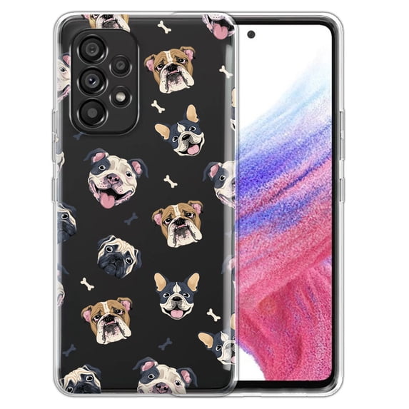 WIRESTER Transparent Soft Gel TPU Clear Case Slim Protective Cover for Samsung Galaxy A53 5G 6.5" 2022, Clear Pitbull Bulldog Pug