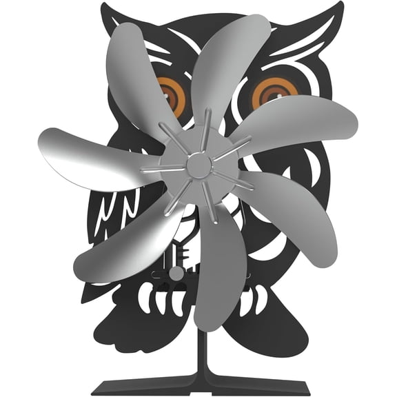 Tanfix 7-Blade Heat Powered Wood Stove Fan with Owl Design and Thermometer, Silent & Efficient Fireplace Fan for Wood Burners, Dark Black