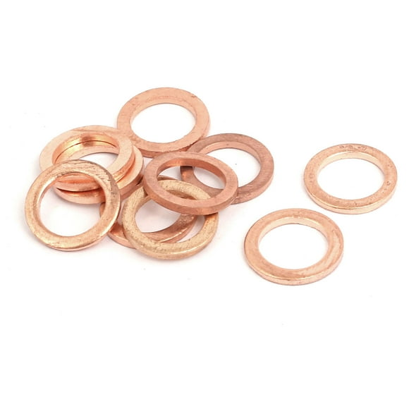 sourcingmap® 10pcs 10mmx14mmx1.5mm Arandea de aplastamiento plana de cobre junta de sellado de círculo