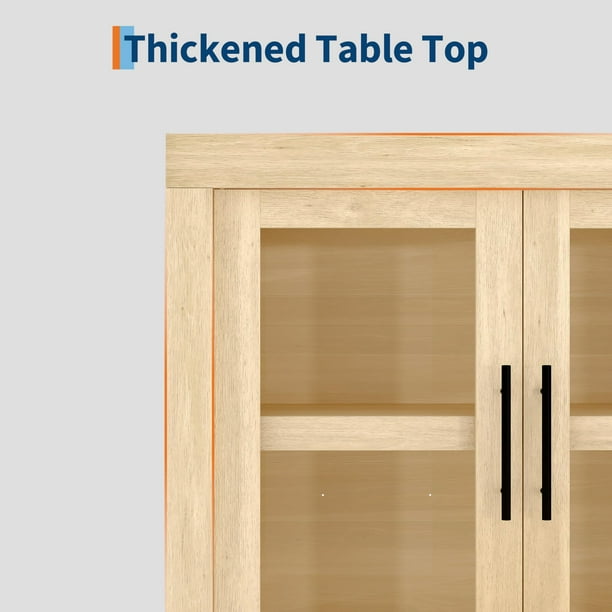 Estilo moderno de mediados de siglo y funcionalidad - Aparador de 90 cm con 2 puertas de vidrio - Mueble auxiliar de madera para comedor, cocina o sala - Aparador con espacio de almacenamiento