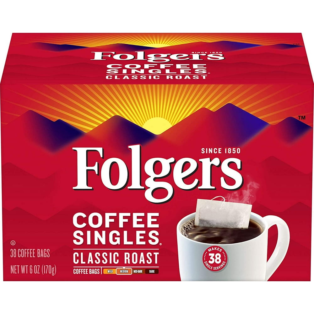 Folgers Coffee Singles Classic Roast, 38 Single Servings (Pack of 2