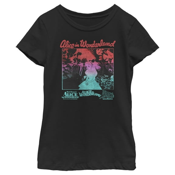 Girl's Alice in Wonderland Retro Movie Poster Graphic Tee Black Large