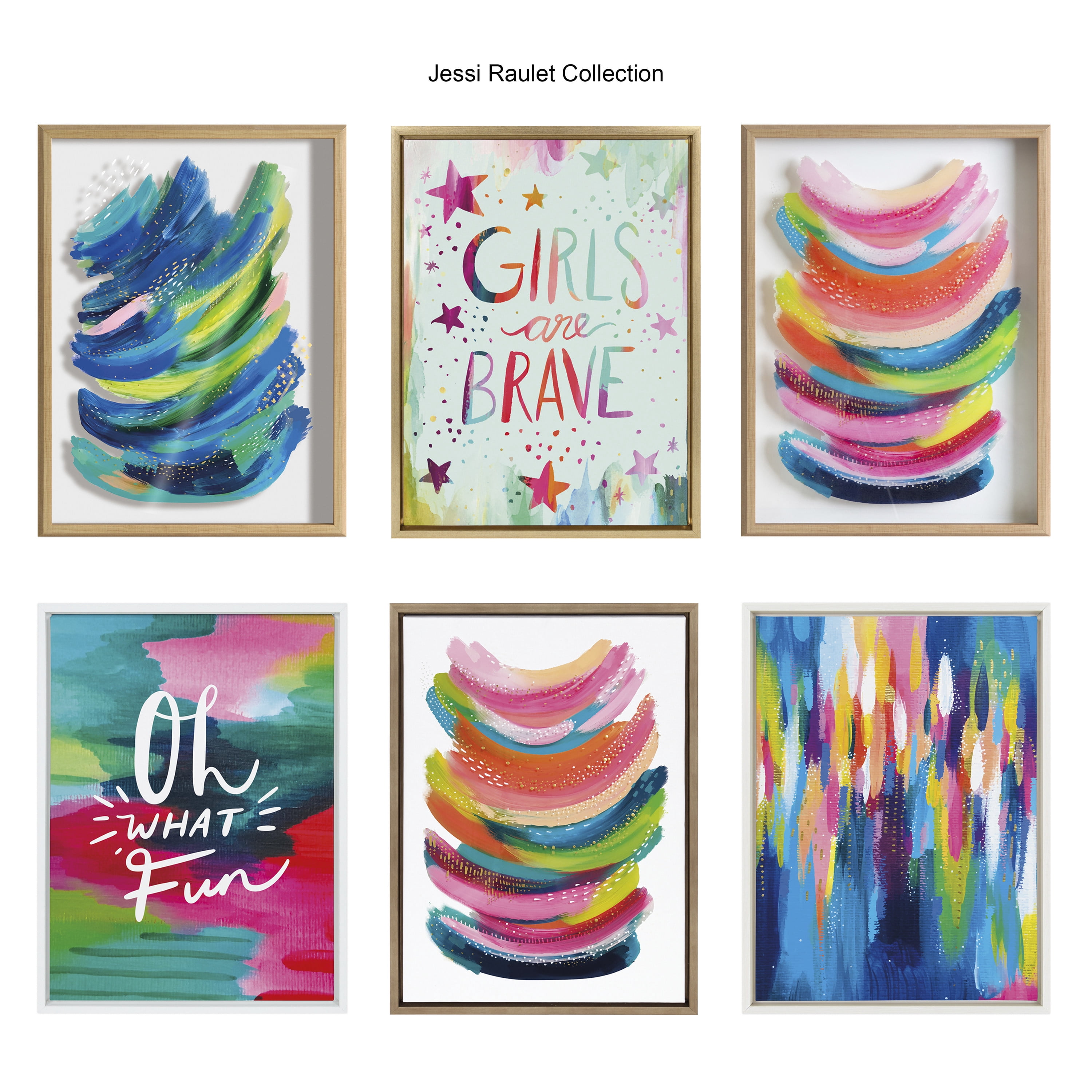 Kate and Laurel Sylvie Brush Strokes 90 Framed Canvas Wall Art by Jessi Raulet of Ettavee 18x40 Natural Vibrant Abstract Art for Wall