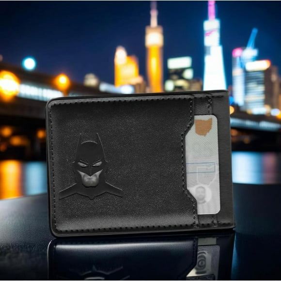Leather Batman ID Wallet for Men and Women - Superhero Face Eyes Cutout Card Holder for Dad, Husband, Boyfriend, Wife Perfect Holiday Gift Fathers Day, Birthday