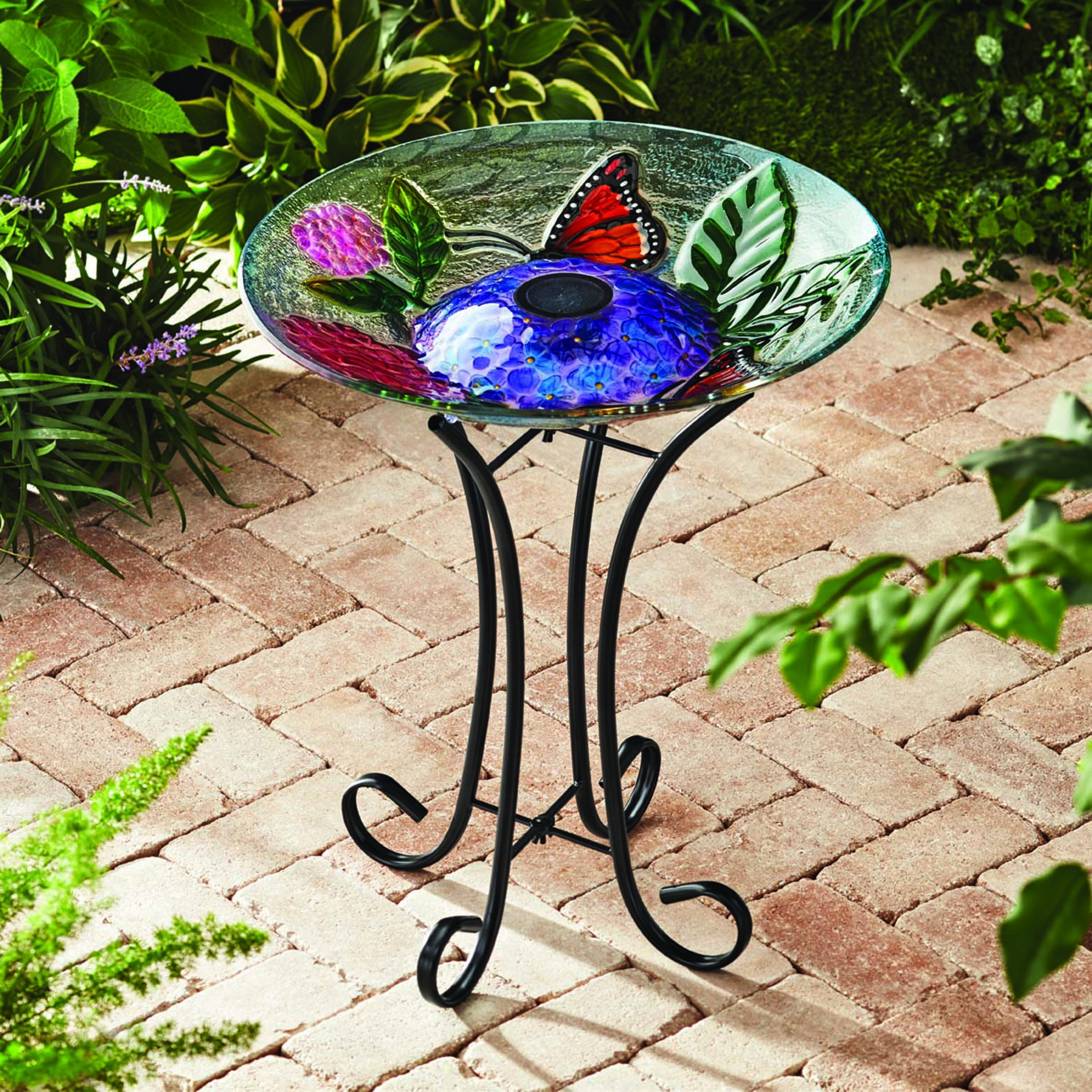Evergreen Traditional Butterfly Glass Birdbath Bowl 18 inches