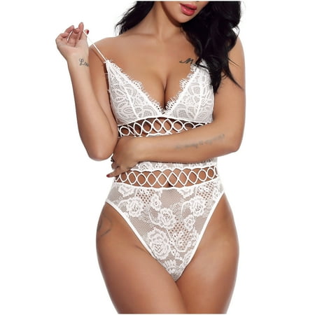 

2 Piece Outfits For Women Christmas Lingerie bondaged lingerie strappy Bügel-Dessous-Set mit floraler Spitze Open Back Sleepwear One-Piece Hollow Out Cutout Wasit Teddy Bodysuit