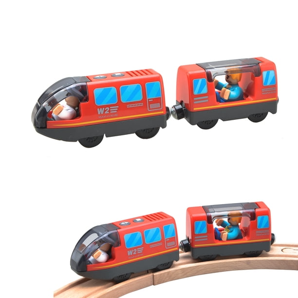 Acsatont Tren Eléctrico De Juguete Con Mando A Distancia – Compatible Con Thomas Y Brio, 4 Sonidos Y Luces, Motor Potente (Rojo)