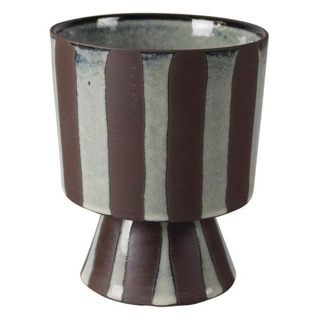 Benjara BM237099 Striped Ceramic Vase with Flared Base, Brown & Off White
