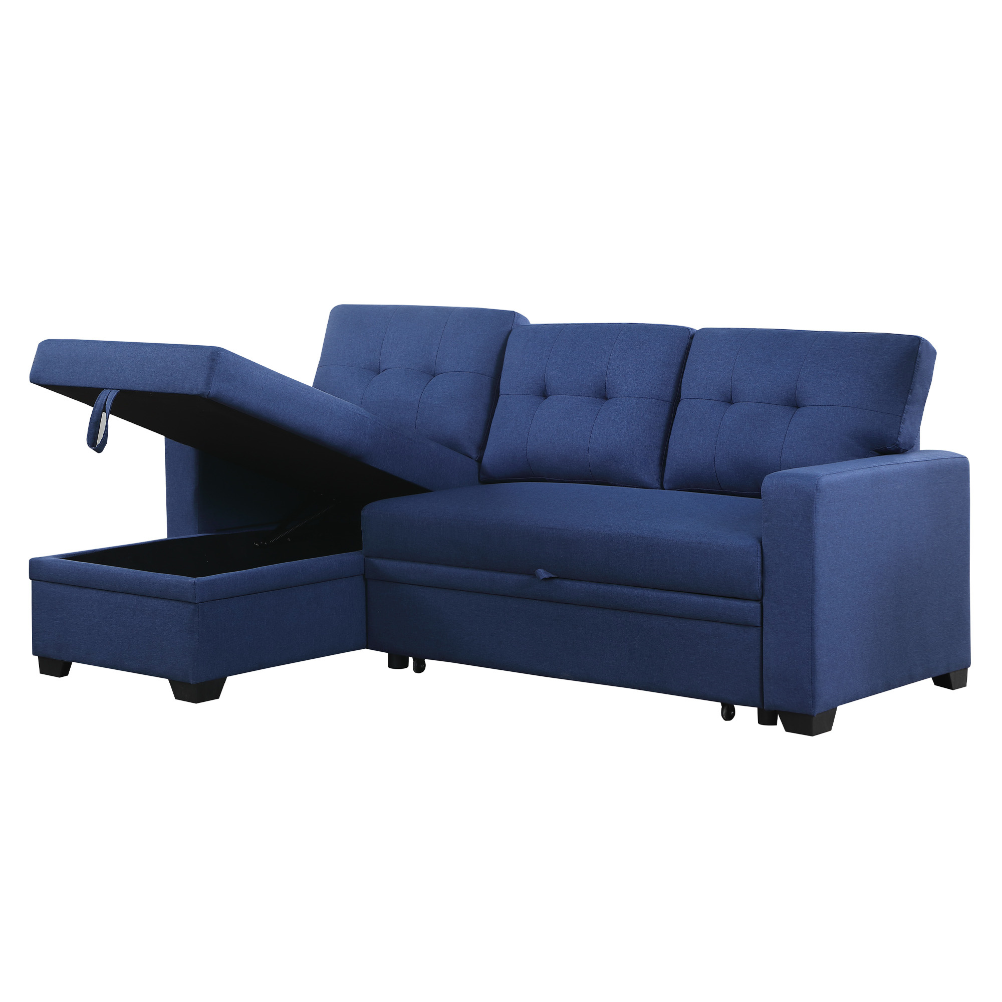 Aukfa 83" Sofa Bed, Sleeper Sofa, Pull Out Bed w/ Storage Chaise for Living Room, Linen, Blue