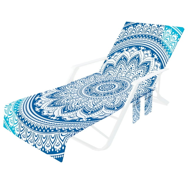 Beach Chair Cover Soft Fiber Lounger Towel with Side Pockets