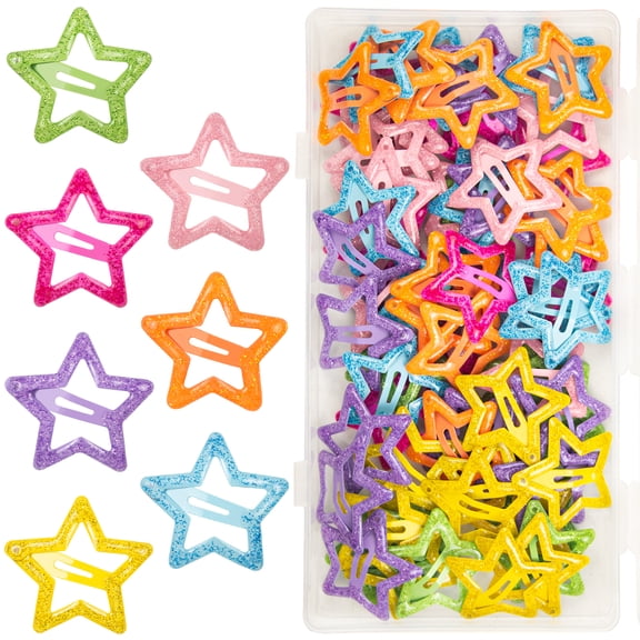 105 Pcs Glitter Star Snap Hair Clips, Non-Slip Barrettes for Women & Girls, Multi-Color Small Hair Clips for Daily Wear, Party, Holiday Hairstyles