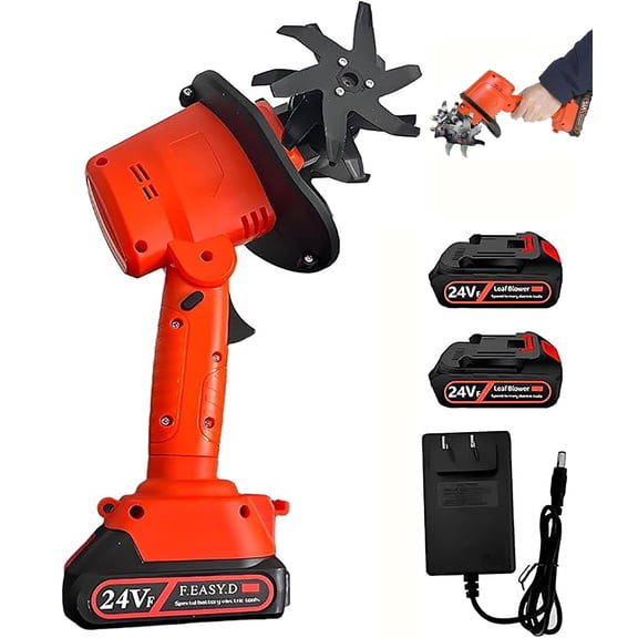 24V Cordless Electric Tiller Cultivator with 2 Batteries, Handheld Garden Rototiller for Soil Aeration, Weeding, Trenching, 4" Tilling Width, Lightweight 2.6 lbs for Lawn & Garden