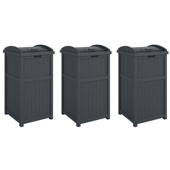 Suncast 30-Gallon Hideaway Outdoor Trash Waste Bin, Cyberspace (3 Pack)
