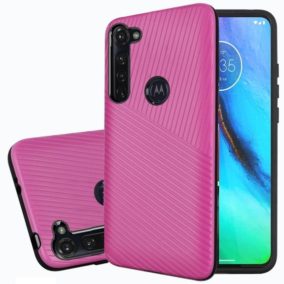GSA Embossed Lines Case for Motorola Moto G Stylus 2020, XT2043 - Hot Pink/Black