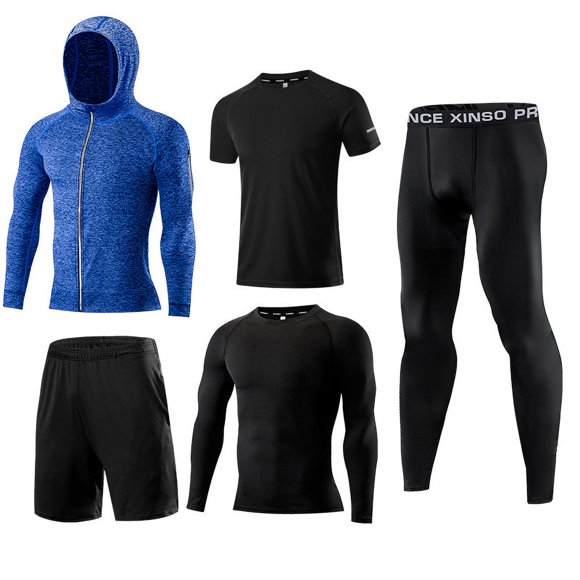 Conjunto deportivo multiusos para hombre, 5 piezas, para exteriores, ajustado, informal, para gimnasio, correr