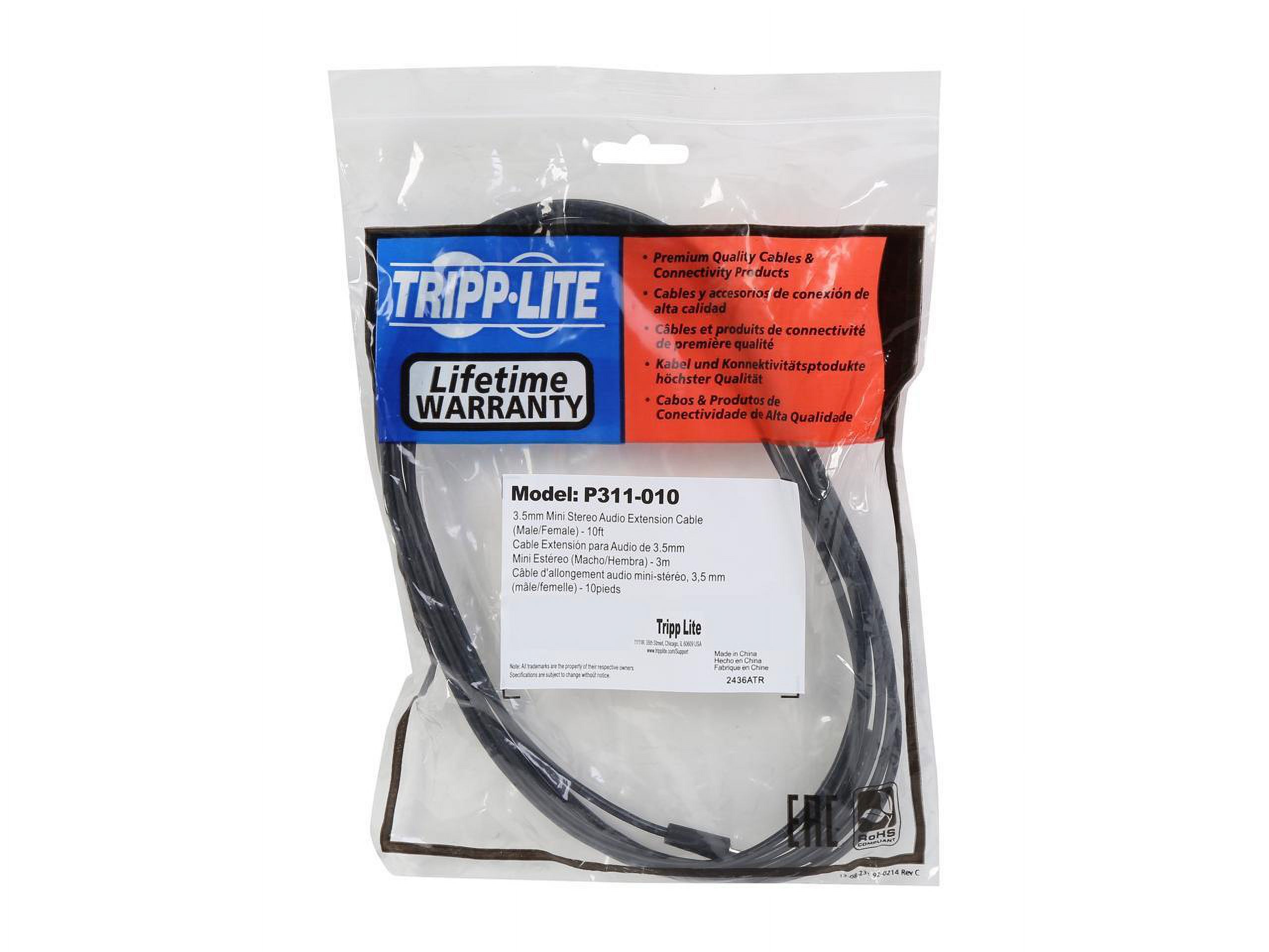 Tripp Lite P311-010 10 ft. (3m) 3.5mm M/F Mini-Stereo Audio Extension Cable Male to Female - image 3 of 3