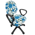 thumbnail image 1 of Floral Office Chair Slipcover, Blooming Poppies Leaves Spring Tones Hand Drawn Sketch Repetitive, Protective Stretch Decorative Fabric Cover, Standard Size, Emerald and Deep Sky Blue, by Ambesonne, 1 of 5