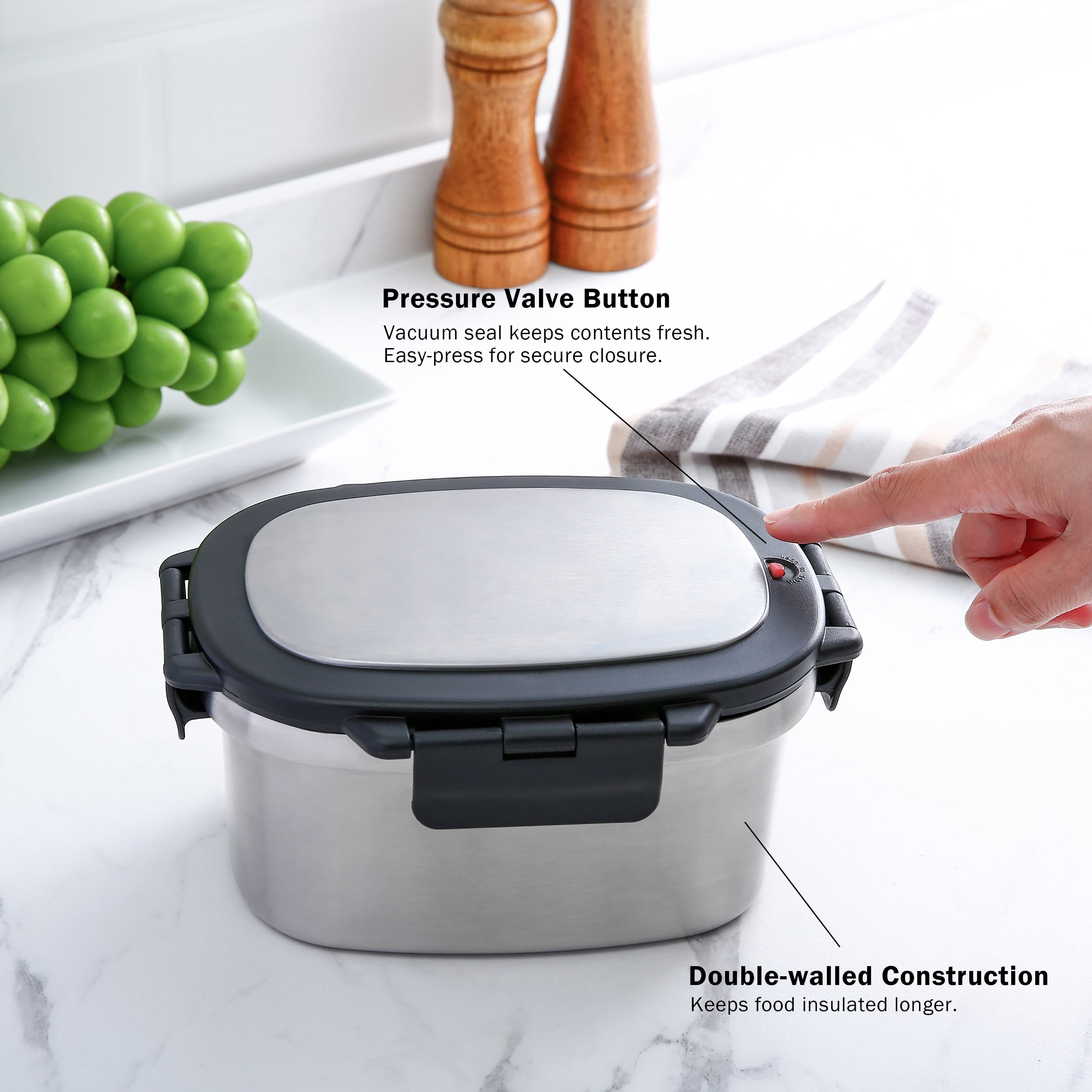 Mainstays 33 oz Insulated 2-Piece Stainless Steel Lunch Box Food Storage Container with Lid