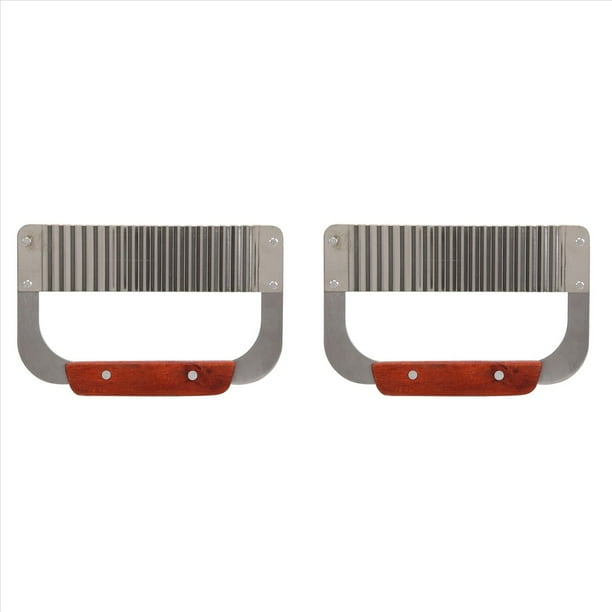 2X Herramienta de Corte Arrugado de Acero Inoxidable Cortador de Patatas Fritas Rebanador de Zanahoria con Manejar de Madera Cuchillo de Corte Vegetal para Alimentos