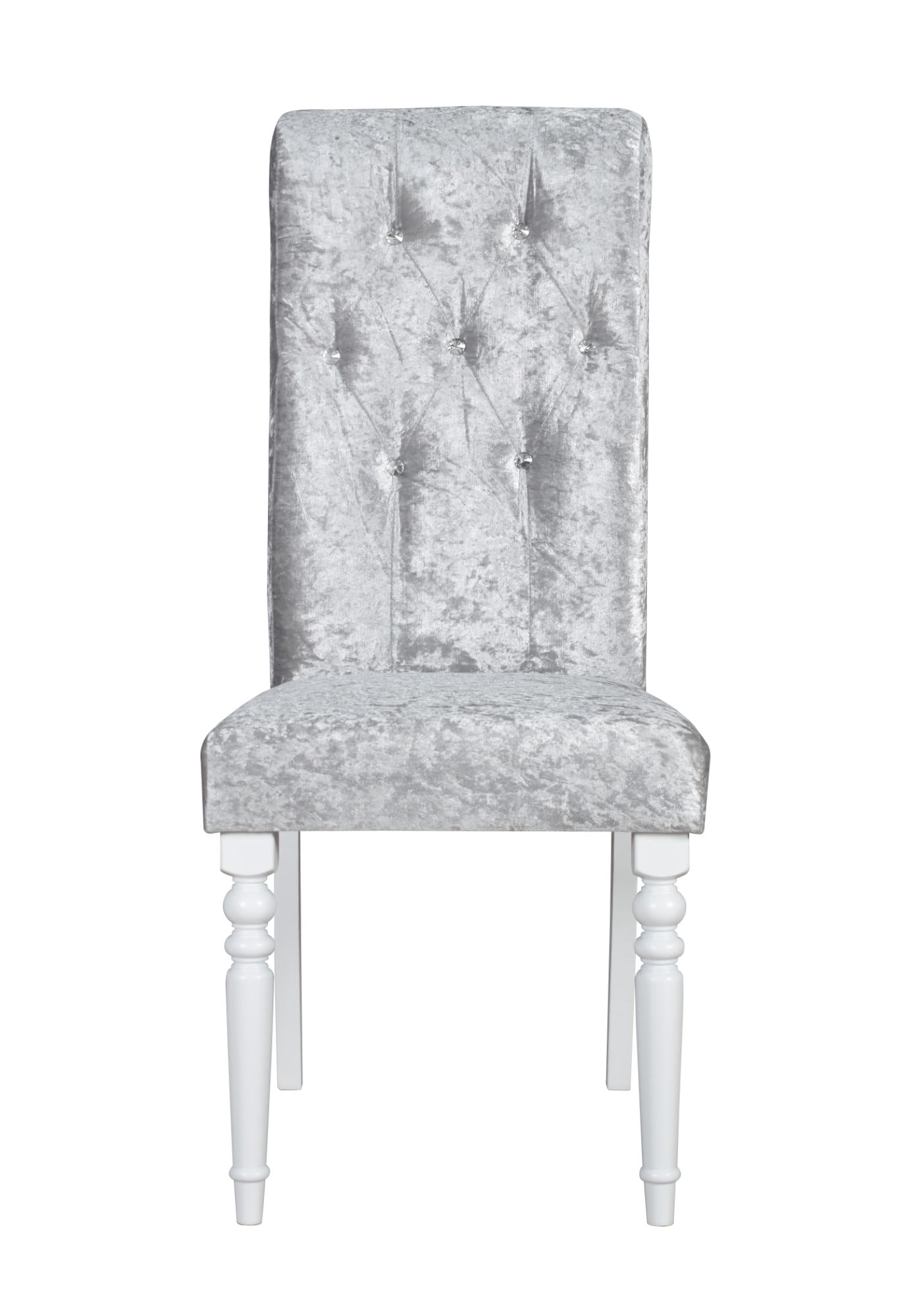 Home Design Reston Dining Chair (Set of 6), White/Shiny Silver Gray, Diamond-tufted back, Padded seat, Turned front legs, Tapered back legs, Luxurious design, Comfortable seating