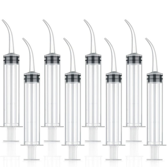 Disposable 12cc Curved 8 Pack Syringe Irrigation Syringe with Curved Tip, Dental Tonsil Stone Squirt Mouthwash Cleaner For Craft work For Feeding Pets