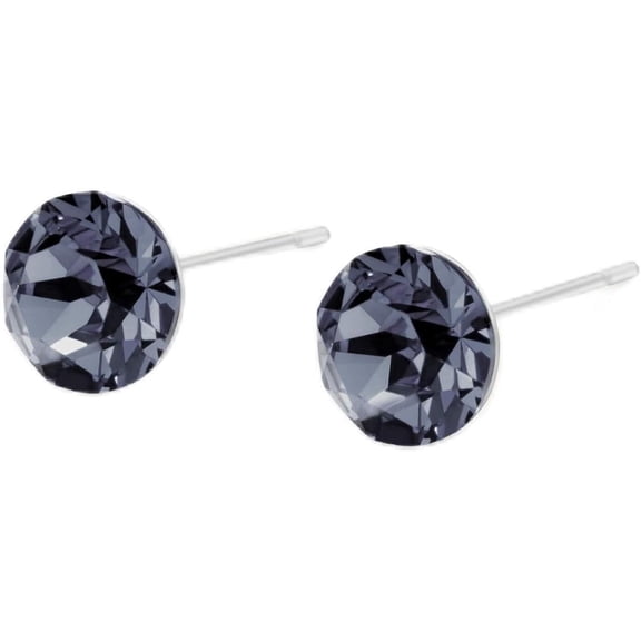 Seona Aurora Austrian Crystal 6mm Crystal Stud Earrings for Women, Hypoallergenic Stainless Steel, Tarnish-Free Small Studs – Small | Silver Night