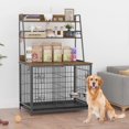 thumbnail image 1 of 57.1-pulgada de altura retro-colored indoor dog crate muebles con 3-layer almacenamiento estantes, double doors, 2 stainless steel bowls, y removable tray, 1 of 8