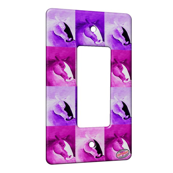 KuzmarK™ 1 Gang Rocker Wall Plate - Purple Clydesdale Abstract Horse Pink Pattern Art by Denise Every