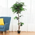 thumbnail image 3 of Gymax Artificial Ficus Silk Tree Wood Trunks Green 5.5 Feet Holiday Decor, 3 of 7