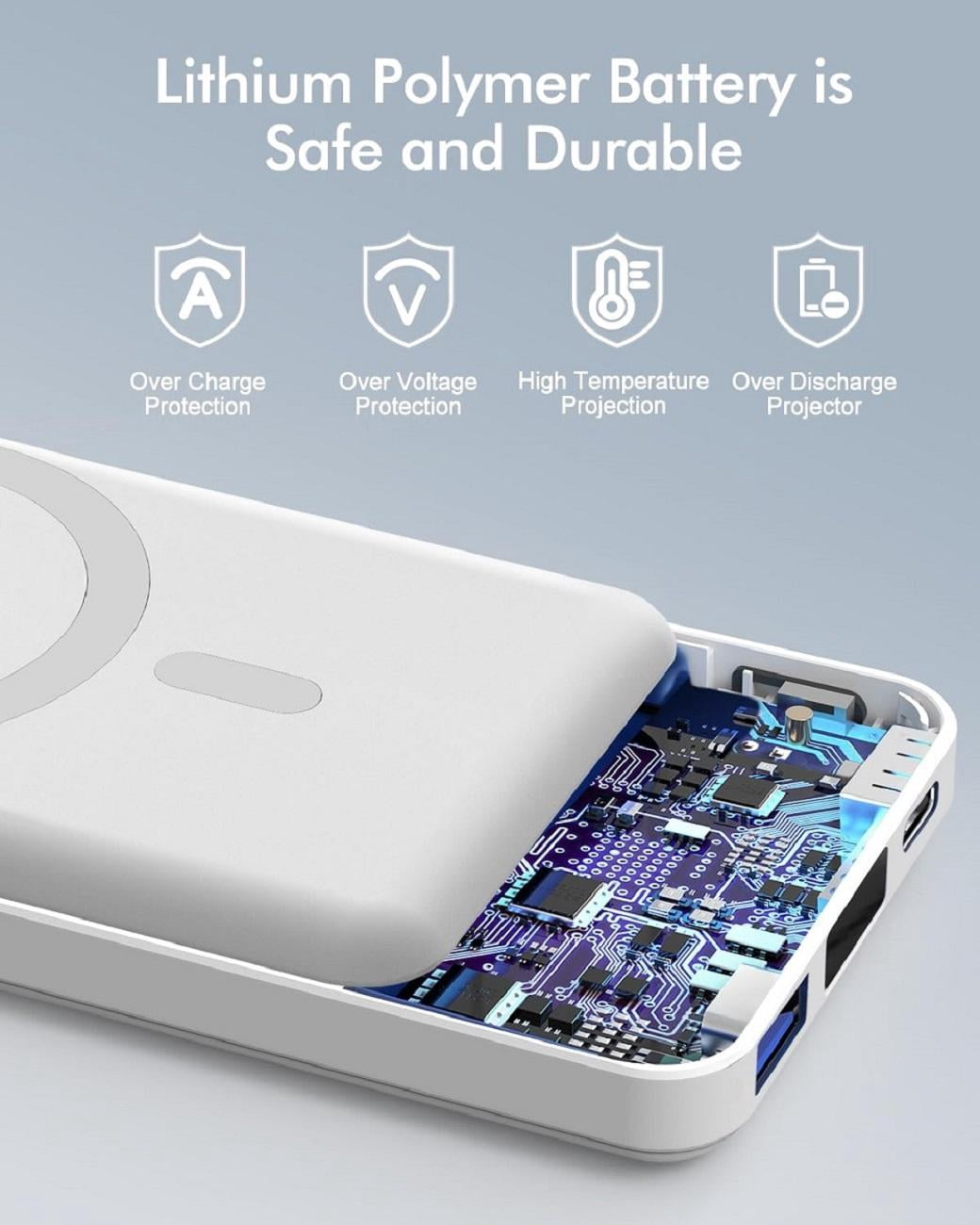 Podoru Wireless Portable Charger, 10000mAh Magnetic Power Bank LED Display 22.5W PD Fast Charging Battery Pack for iPhone 16/15/14/13/12/Mini/Pro/Pro Max-White