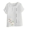 thumbnail image 4 of BSDJILFG Plus Size Linen Tops for Women Summer Dressy Embroidered Shirt Loose Fit Pleated Solid Color Button Peasant Blouse Sizes S-5XL Clearance, 4 of 4