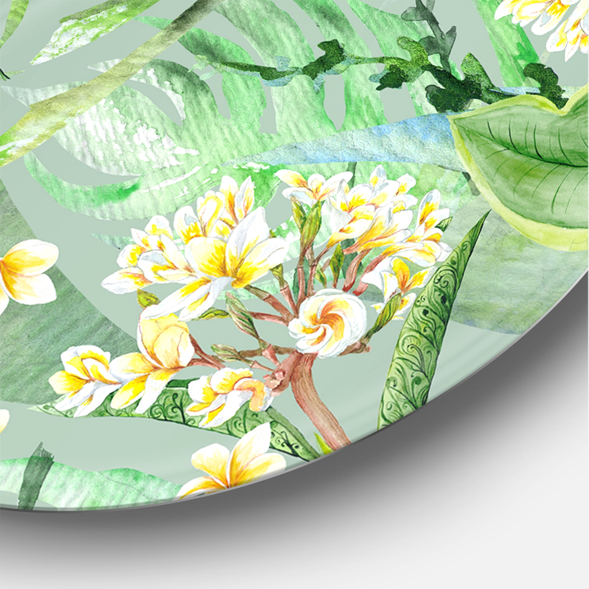 Designart 'Yellow Flowers and Tropical Foliage XIV' Modern Circle Metal Wall Art 29x29 - Disc of 29