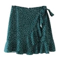 thumbnail image 3 of Summer Skirt Saving! Jerdar Women's Casual Print Ruffles A-Line Pleated Lace Up Bandage Short SKirt Green S, 3 of 5