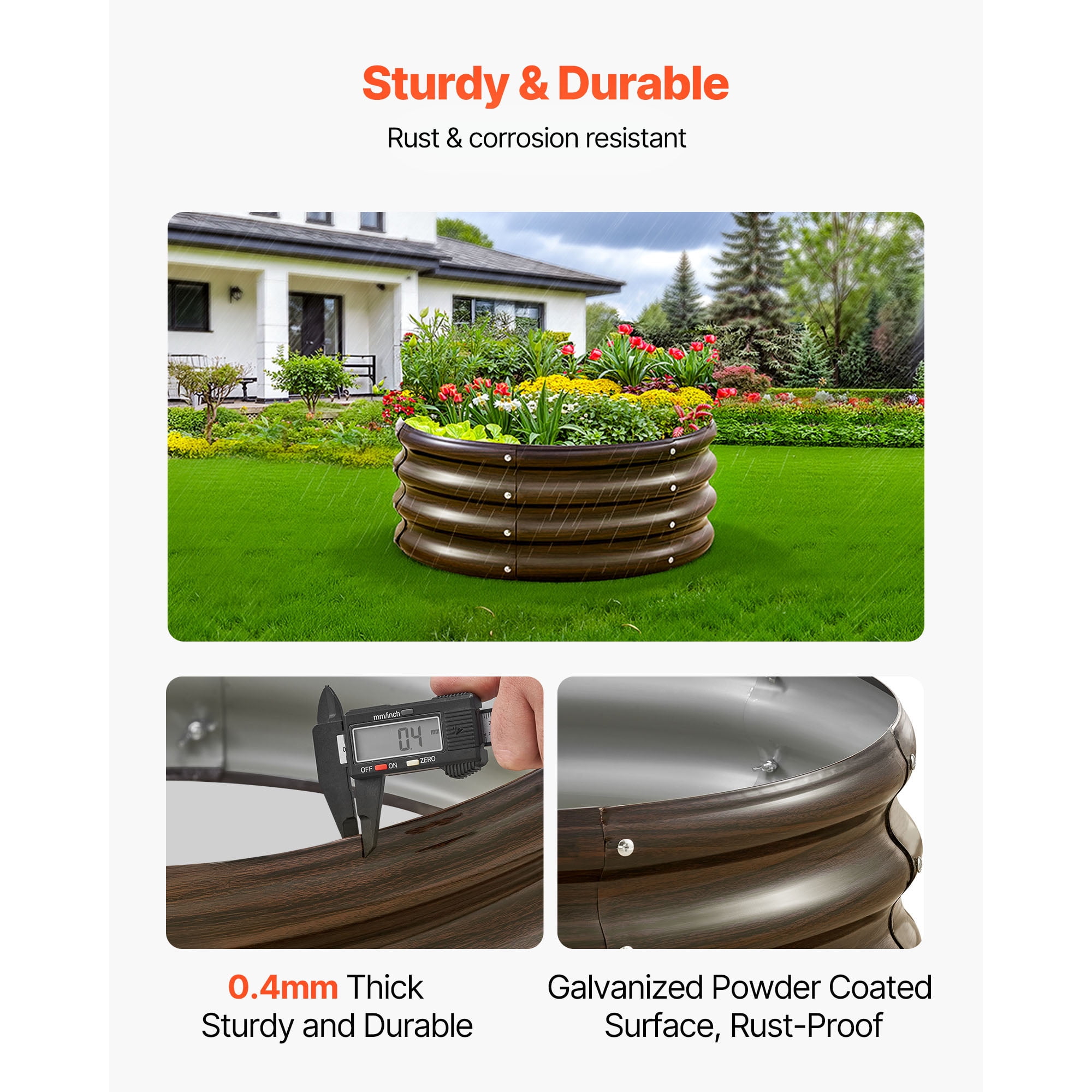 KFFKFF Metal Raised Garden Bed, Set of 3, 2 x 2 x 1 ft Outdoor Galvanized Planter Box, Open Base Design, Spacious Planter for Vegetables, Flowers, Herbs, and Succulents with Wood Grain Finish