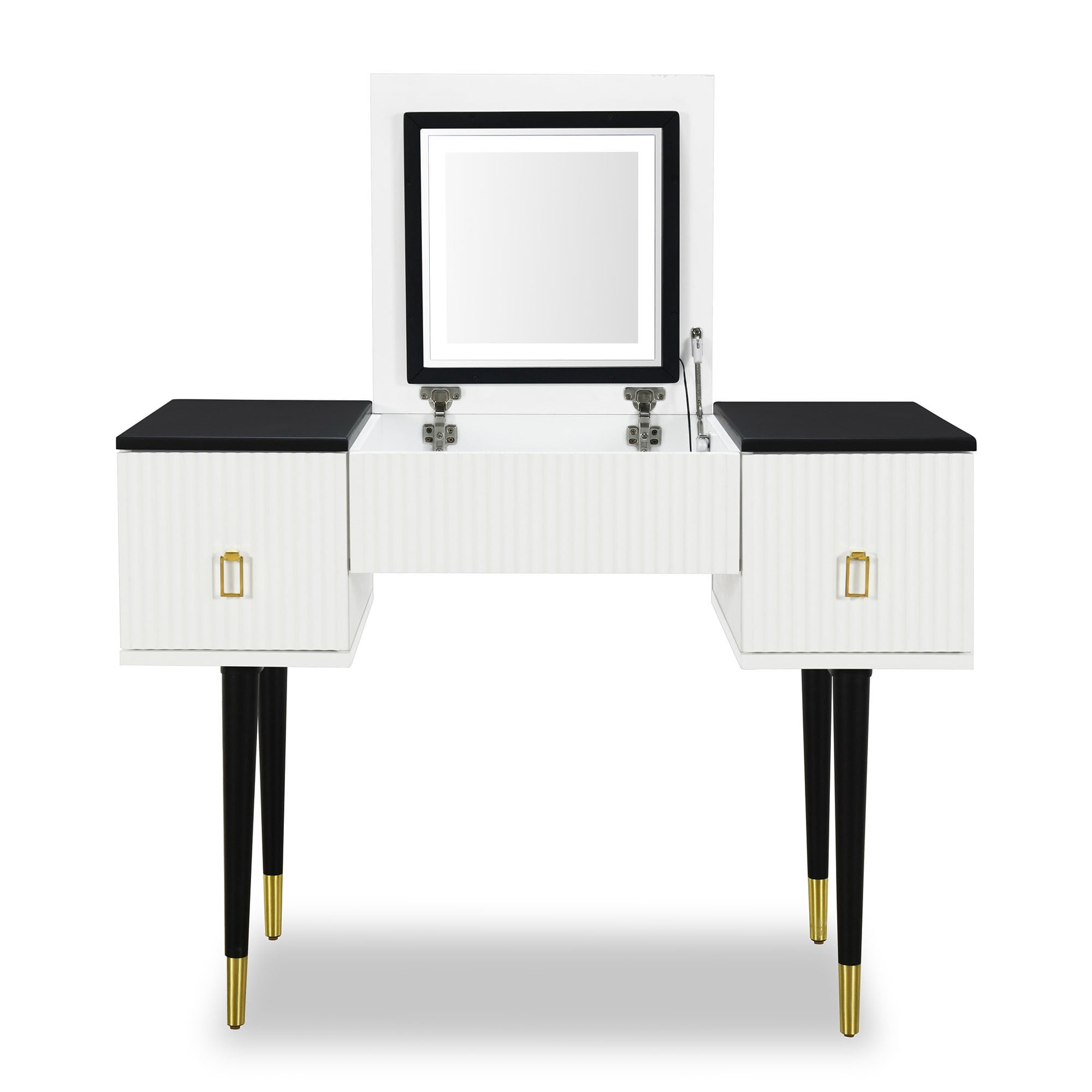 Euroco Modern Vanity Set with Flip-top Mirror and LED Light, Dressing Table with 2 Drawers, 43.3" Makeup Table, White and Black