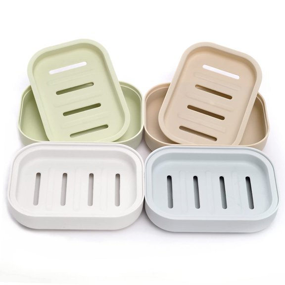 4 Pack Plastic Soap Dish,Soap Container,Double Layer Draining Soap Holder for Shower,Bathroom or Kitchen