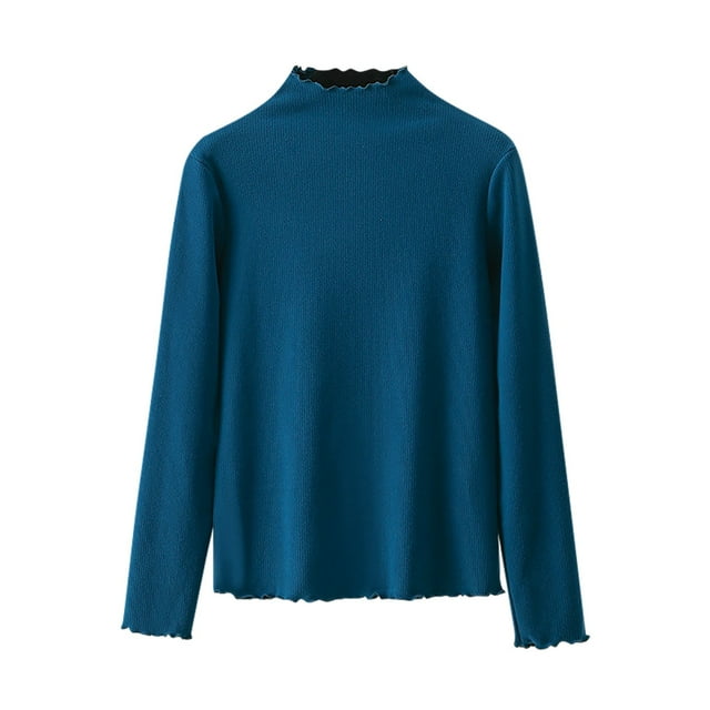 AherBiu Womens Long Sleeve Shirts Ribbed Turtleneck Slim Fit Basic Layer Top Tee Blouse Spring Clothes