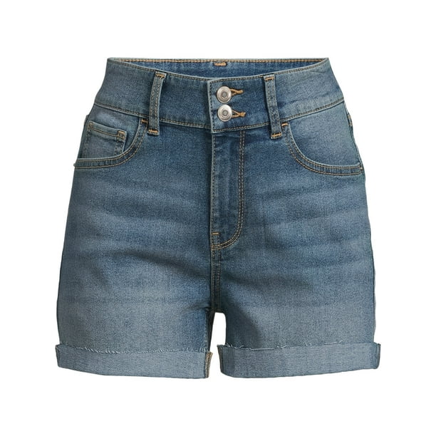 No Boundaries Midrise Double Button Shorts, Women's and Women's Plus