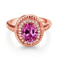 thumbnail image 2 of Gem Stone King 1.26 Ct Oval Pink Created Sapphire 18K Rose Gold Plated Silver Halo Engagement Ring, 2 of 3