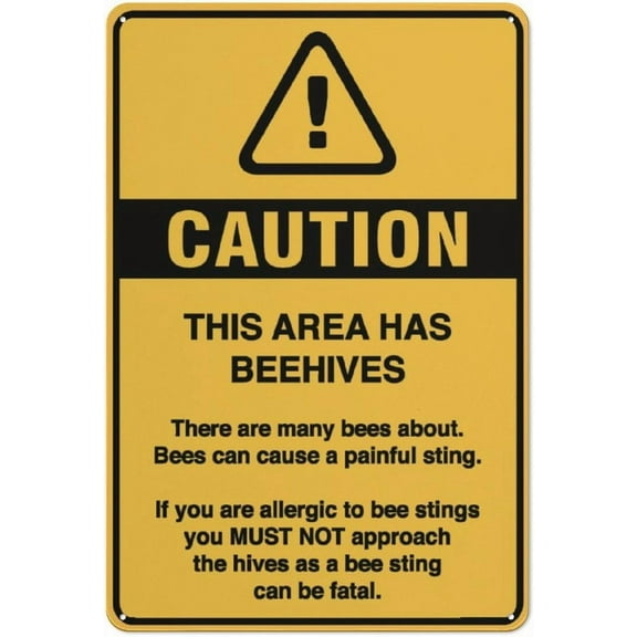 Caution This Area Has Beehives Sign 12 X 8 Inch Metal Sign, Rustproof Aluminum, Multicolor