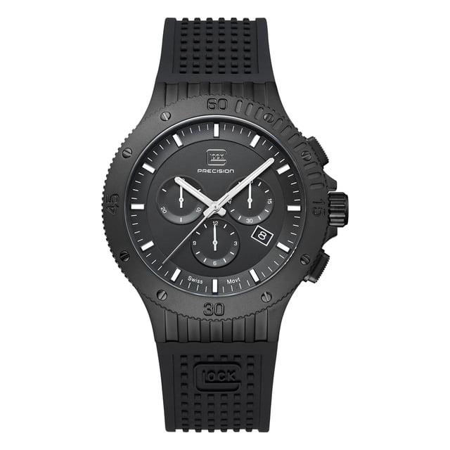 Reloj Glock Precision, caja de acero negro y correa de silicona negra