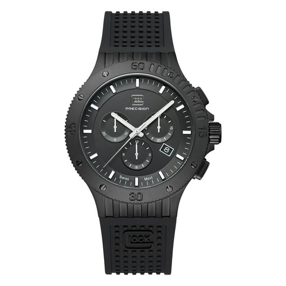 Reloj Glock Precision, caja de acero negro y correa de silicona negra
