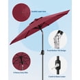 thumbnail image 3 of Parasol de Patio Parasol de Marché 9 Pi Rouge Profond - 8 Baleines Imperméable et Protection UV, Inclinaison et Manivelle pour Table Extérieure, Jardin, Terrasse, au Bord de la Piscine (Lot de 1), 3 of 7