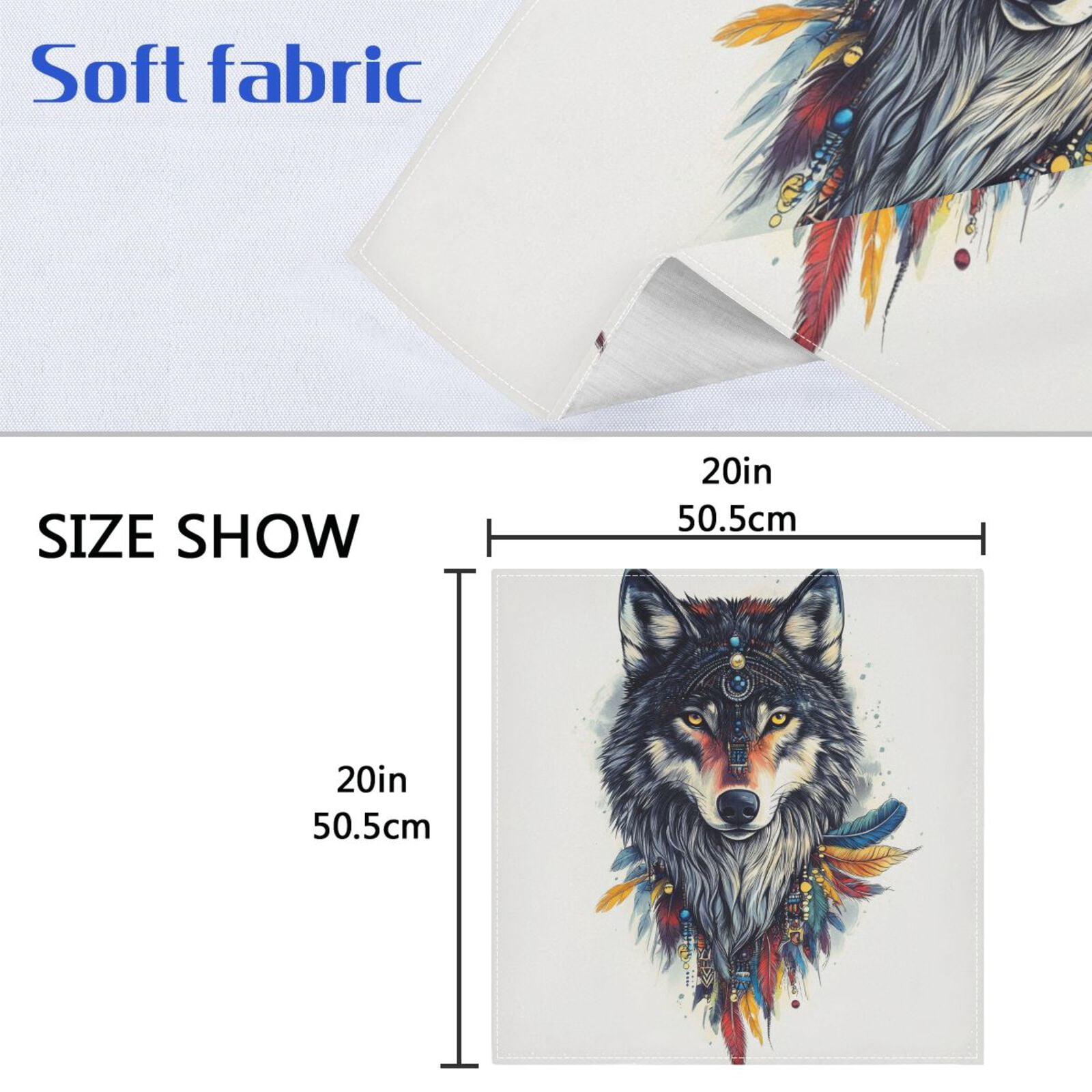 JSTEL Boho Wolf Potrait Cloth Napkins Set of 6, 20x20 Inch Washable and Reusable Napkin for Decoupage Dinner Party Everyday Use
