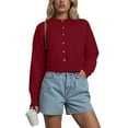 thumbnail image 6 of idosla Cropped Cardigan Bolero Shrug for Women, Button Down Long Sleeve Knit Sweater for Dresses,for Jeans (Wine, S), 6 of 6