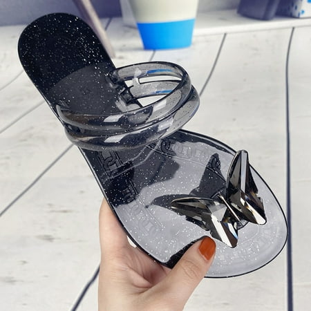 

Cathalem Womens Strap Sandals with Heel Women Shoes Fashion Flat Bottom Jelly Slippers Butterfly Dressy Sandals Women Wedge Black 8