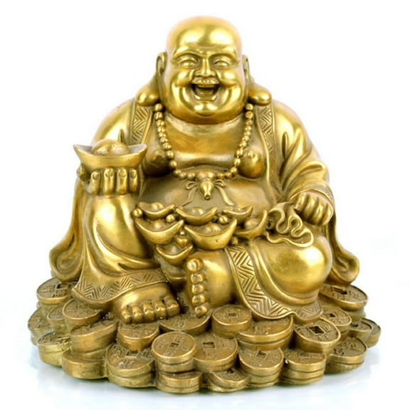 Zhuge Feng Shui Decor Laughing Buddha Statue Maitreya Figurine Carrying Money Bag Happy Buddha for God Luck Brass Sculptures Home Decorations (Small)