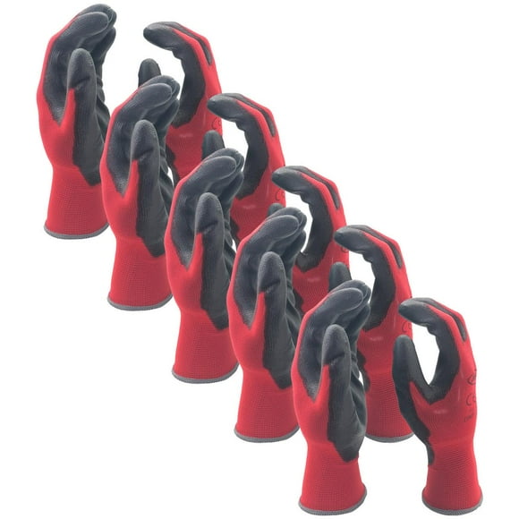 Guantes Rojos de Trabajo Pesado, MXGOR-015, 5 Pares, L, Rojo, 86 a 95mm x 250mm, Nylon,Spandex,PU, CE EN388 Nivel 5., Guantes Rojos de Uso Rudo, Guantes Rojos d
