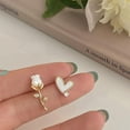 thumbnail image 3 of Airokiy Heart Flower Asymmetrical Earrings for Women Gold Plated Dainty Floral Hearts Earrings Trendy Hypoallergenic Jewelry, 3 of 6
